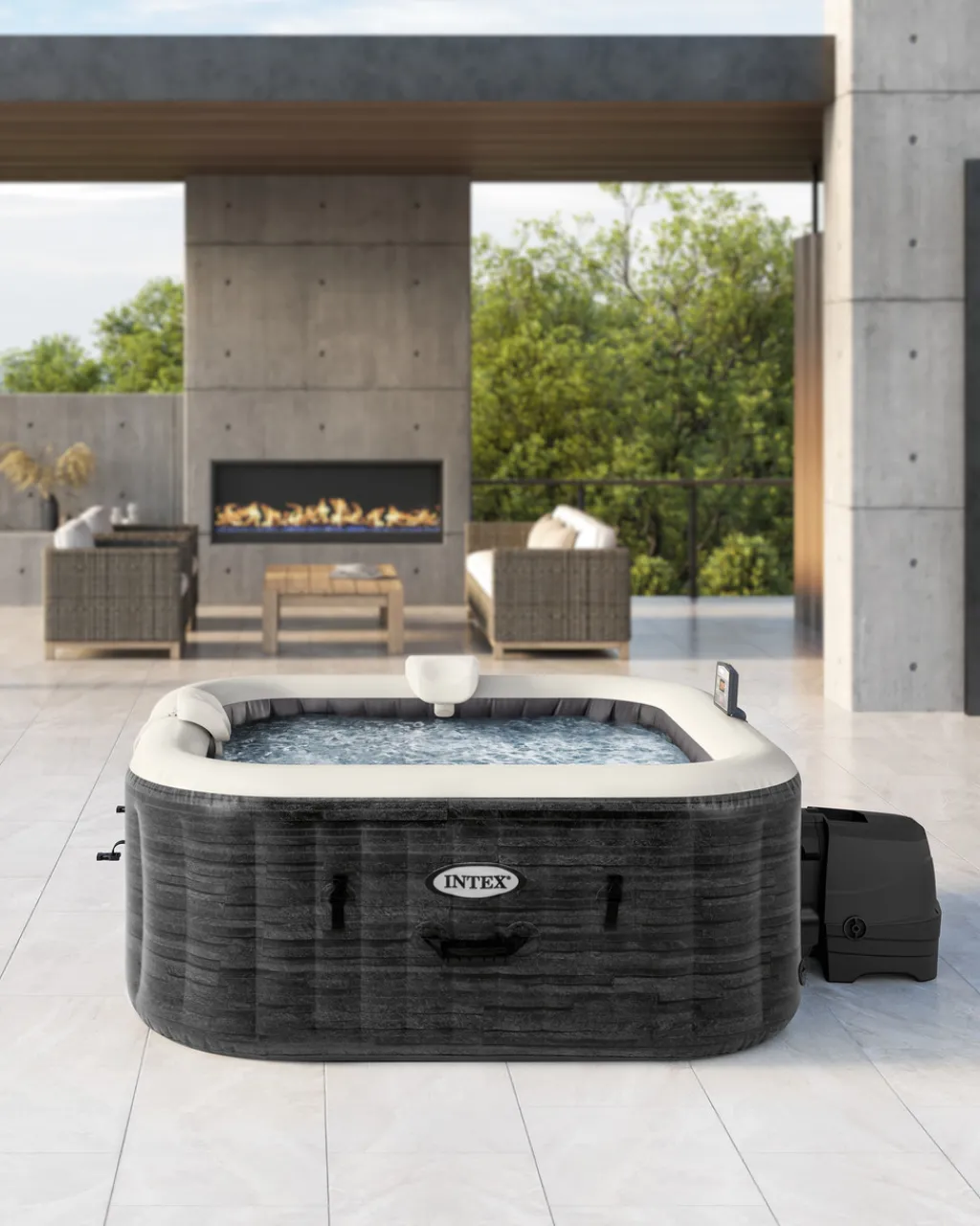 Best 4-Person Greystone Deluxe Square Bubble Spa Set Purespa