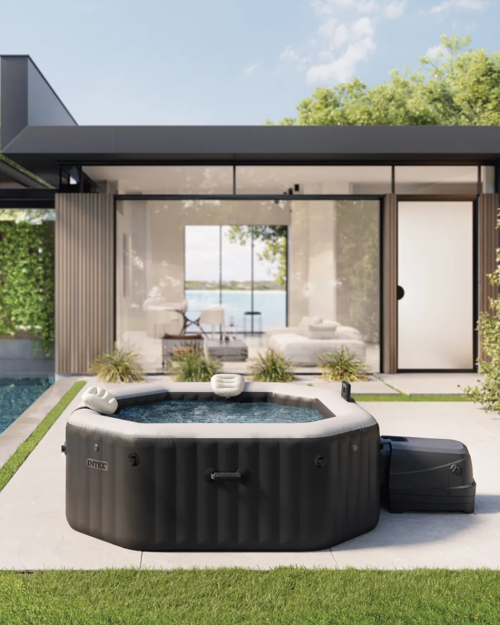 Online 4-Person Onyx Black Octagon Combo Spa Set Purespa
